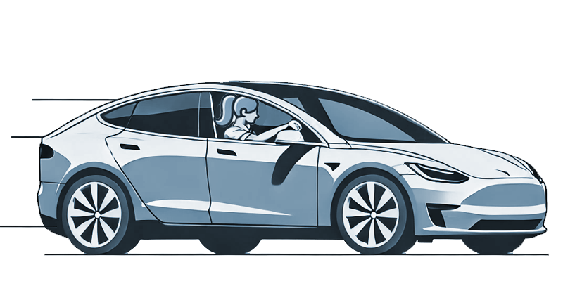 Illustration of a woman driving an electric car